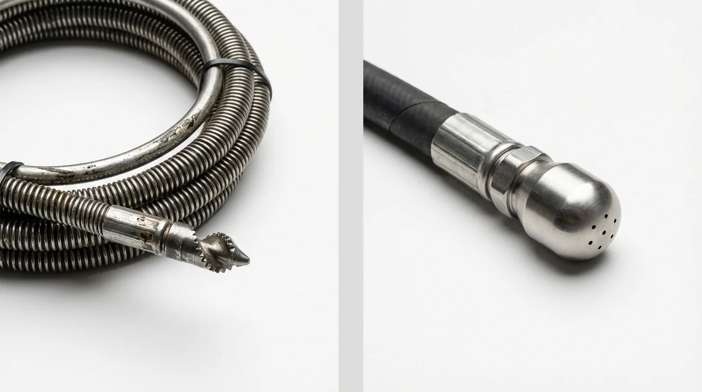 Drain snake cable and hydro jetting nozzle used for drain cleaning in Saint Joseph, MI