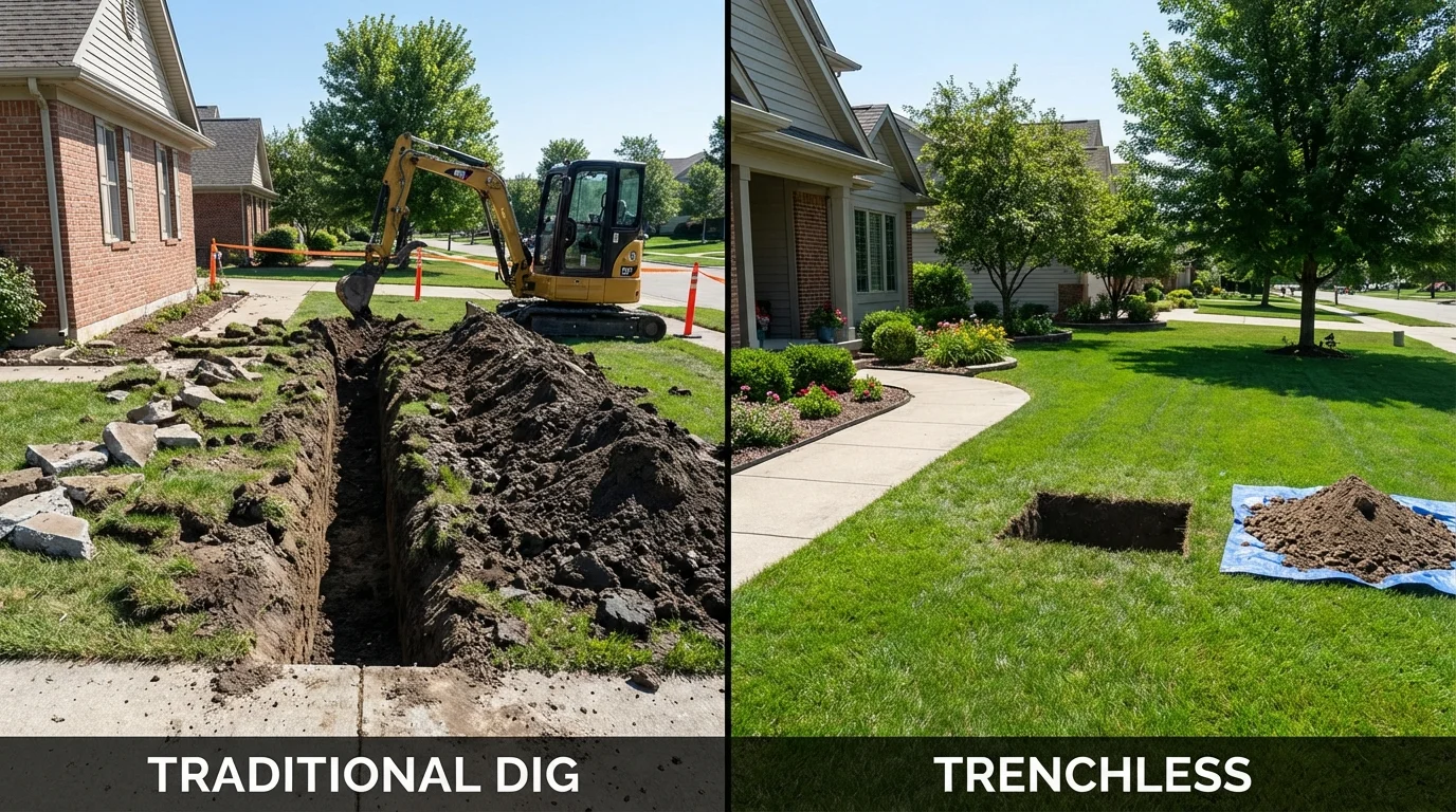 Trenchless sewer repair with minimal yard damage versus traditional excavation in Saint Joseph, MI